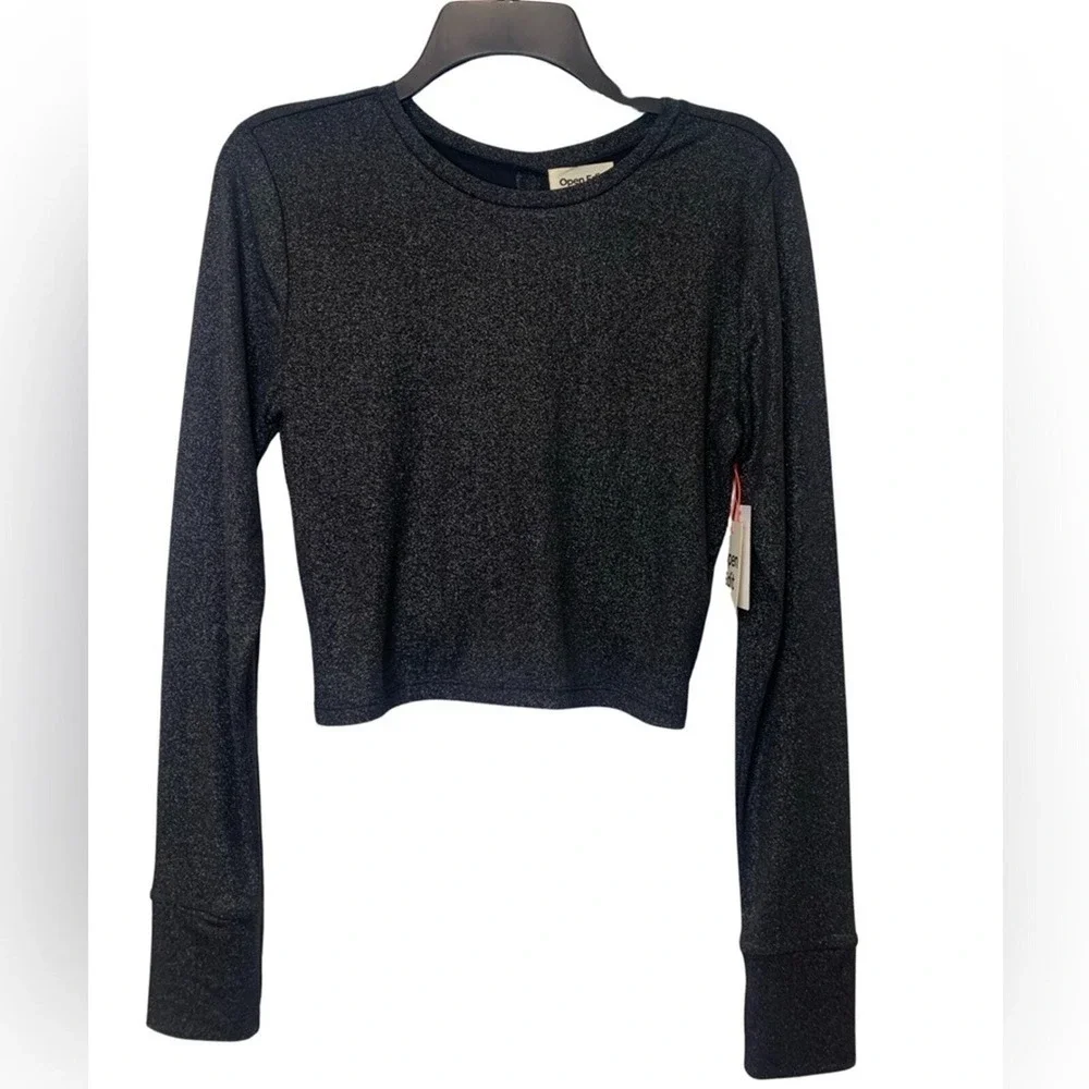 Nordstrom Open Edit Long Sleeve Cropped Knit Top Size Medium Open Back Holiday - Picture 1 of 9
